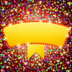 Retro stage shining banner on stars background