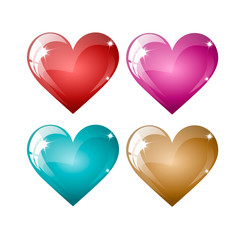 Set of colored hearts on a white background