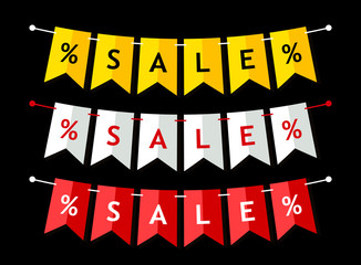 Eye catching set of heart shaped Valentines Day SALE bunting flags as different bright garlands with percent symbols