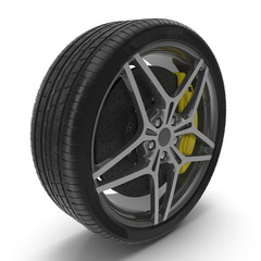 Car Wheel on white. 3D illustration