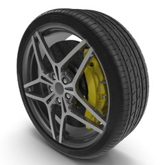 Modern automotive wheel isolated on white. 3D illustration