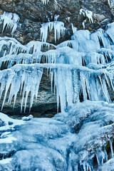 Fototapeta na wymiar Icicles from a frozen waterfall