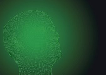 wireframe human head looking at the sky