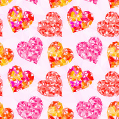 Fototapeta premium Valentine Holiday Background with Color Hearts, Low Poly Abstract Pattern, Colorful Polygonal Background. Vector