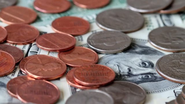 Scattered Pile Of Banknotes And Coins.&nbsp;Shot Slider.