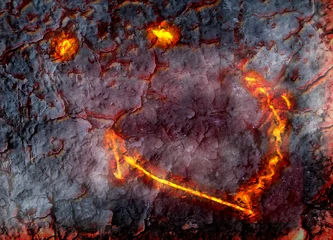 Foto op Plexiglas Composition about a strange phenomenon of smiling Hawaiian Kilauea volcano, looking like eyes and smile seen from above its crater. Located in Big Island, Hawaii, United States. © bennymarty