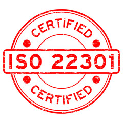 Grunge red ISO 22301 certified round rubber stamp