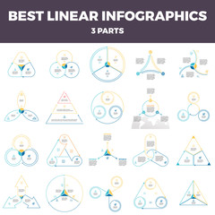 Business infographics. Linear infographic elements with 3 steps, options, parts.