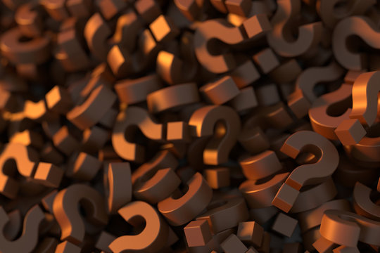 Infinite chocolate question marks, 3d rendering