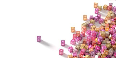 Infinite hashtags on a plane 3d render