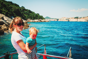 Fototapeta na wymiar family travel by boat near Dubrovnik, Croatia