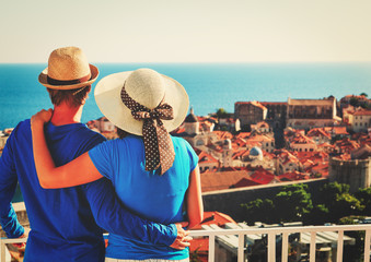 happy couple on vacation in Europe