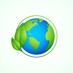 Green planet concept, leaves and Earth, vector illustration