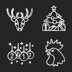 Christmas and New Year chalk icons set
