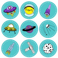 Set of vector stickers on the space theme.