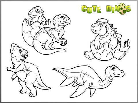 set of cartoon images of little cute dinosaurs
