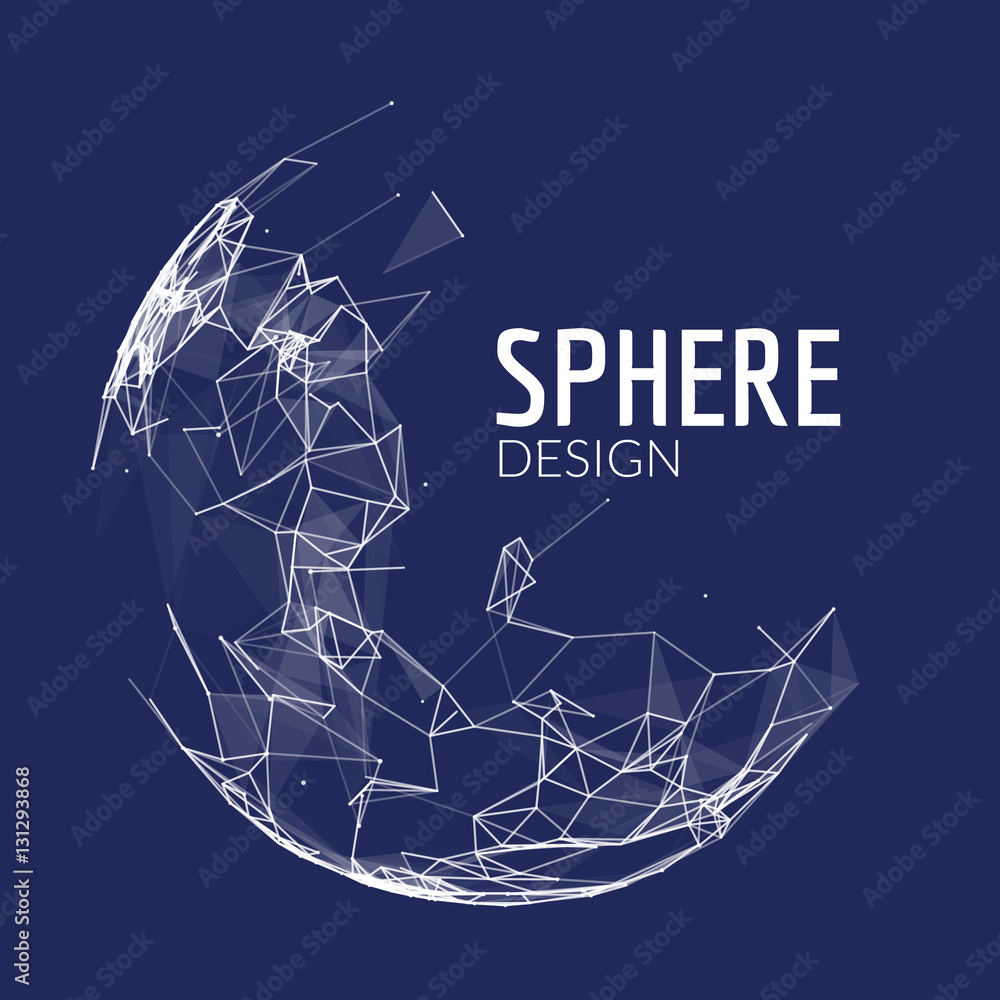 Poster 3d vector geometric background for business or science presentation. line network polygon sphere. ab