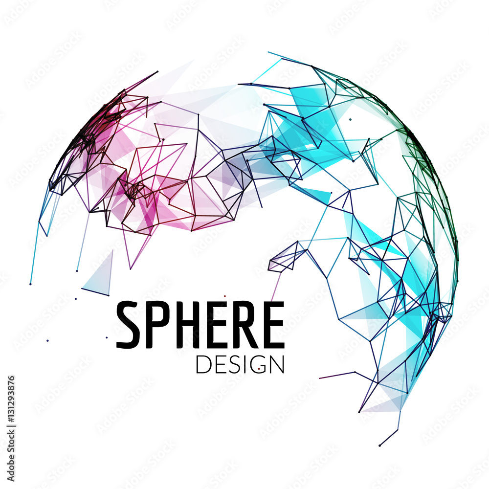Poster 3d vector geometric background for business or science presentation. line network polygon sphere. ab
