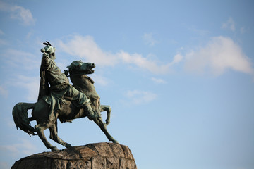 Monument to Bogdan Khmelnitsky against the sky in Kiev