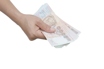 Hand holding banknote on isolated
