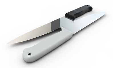 black and white professional knife on a white background 3d rend