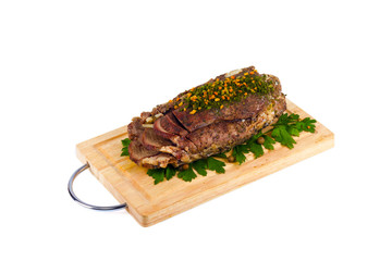 cold boiled pork on a white background