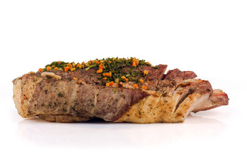 cold boiled pork on a white background