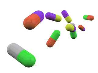 Medical pills, lots of medicine capsules of different colors on