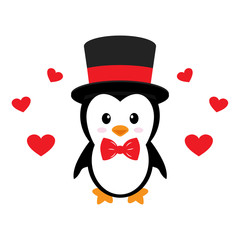 cute penguin with heart vector