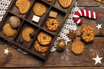 New Year's day breakfast tea with nuts and sugar cane on wooden background