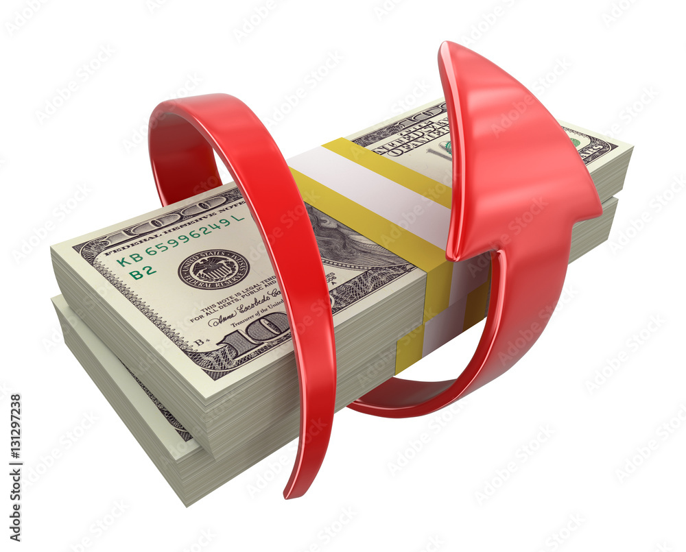 Poster pile of dollars and arrow. image with clipping path