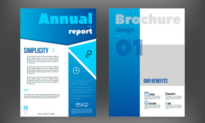 Blue brochure, booklet, book cover design templates collection. Vector illustration.