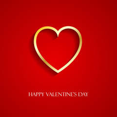 Happy Valentine Day greeting card with gold heart, vector illustration of loving heart