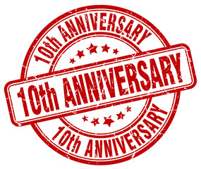 10th anniversary red grunge stamp