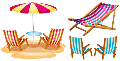Beach chairs and umbrella - obrazy, fototapety, plakaty