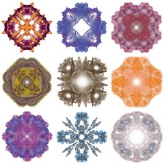 Set of different colored patterns on an abstract fractal