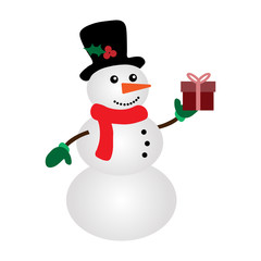 Vector illustration of a snowman with gift