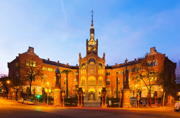 Facade of Hospital de Sant Pau in sunset