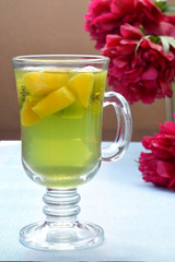 Green jelly with orange and kiwi - cold dessert