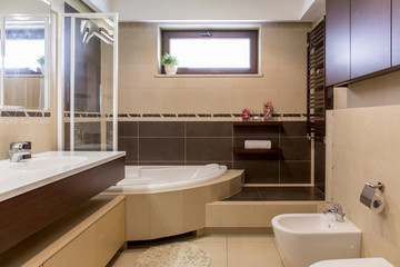 Modern beige and brown bathroom