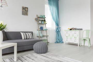 Living room in  gray and pastel colors
