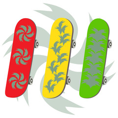 Set of skateboards on Jamaica. Seamless pattern with blue skateboards. Vector illustration.