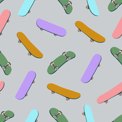Seamless pattern with color skateboards. Decorative print on fabric, packaging. Vector illustration.