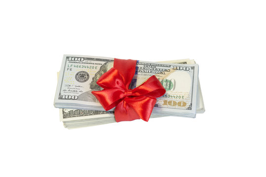 dollar with red bow Isolated on white background
