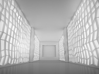 Interior. Empty Corridor with checkered walls. White Architecture Background. 3d Render Illustration.