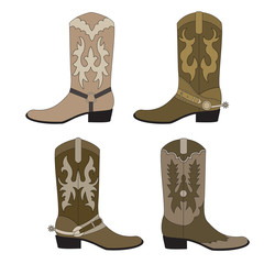 Set of cowboy boots. Color vector illustration.