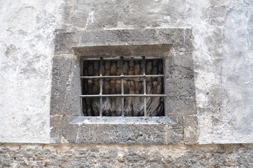 Fototapeta na wymiar Old window with iron grating