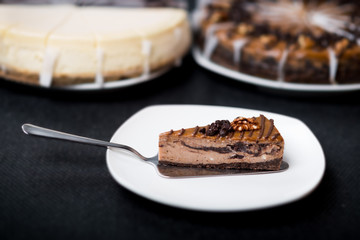 Slice of cheesecake on a white plate