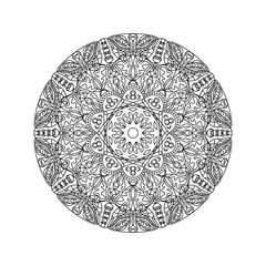 Graphic mandala hand draw. Black and white background.