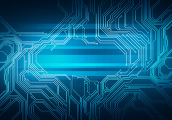 Digital conceptual image circuit microchip on blue background